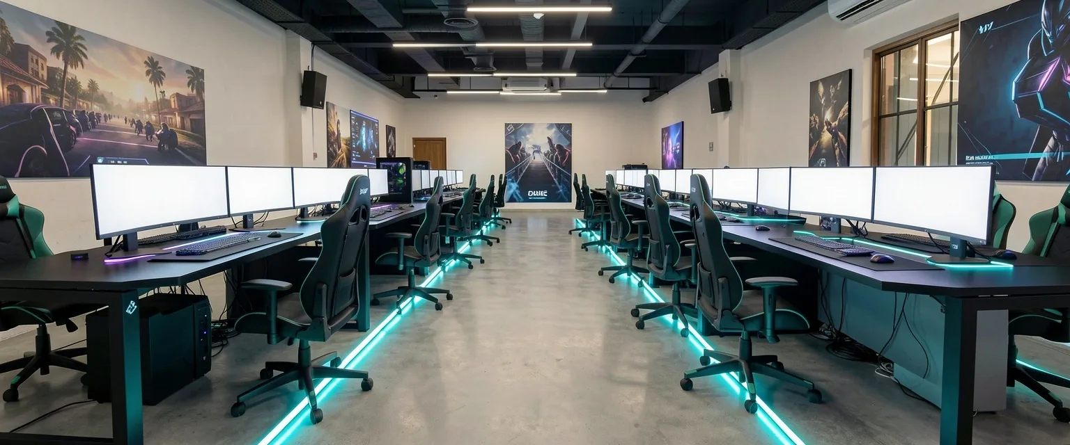 Interior del club Weravia con estaciones de alto rendimiento